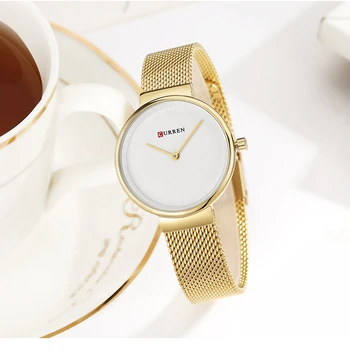 

CURREN Fashion Colorful Quartz Watches for Women Simple Casual Stainless Steel Mesh Wristwatch Female Clock Gold Watch
