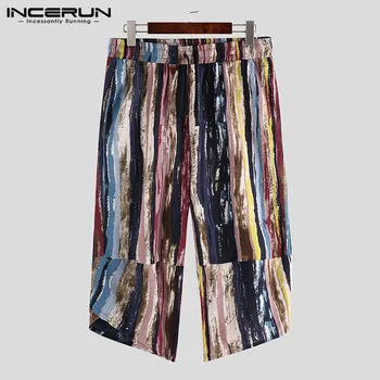 

INCERUN Summer Men Pants Pockets Colorful Striped Elastic Waist Streetwear Joggers Harem Trousers 2020 Loose Mens Casual Pants
