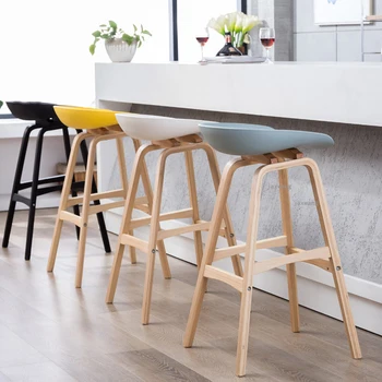 

Minimalist Modern Design Solid Wood Pp Plastic Bar Chair Nordic Wind Fashion Creative Denmark Counter Stool Popular Furniture