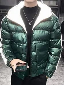 Зеленая Парка мужская с капюшоном зимняя куртка мужская Свободная зимняя одежда Пузырьковые пальто мужские куртки-пузырь Серебряный Флуоресцентный светильник - Цвет: green