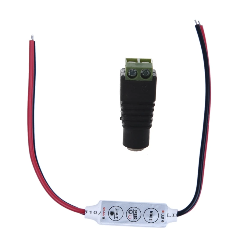 1Pcs 5.5 X 2.1Mm DC Power Female Jack Connector Plug & Mini 3 Keys Controller Dimmer LED Strip Light 12V 144W | Лампы и освещение