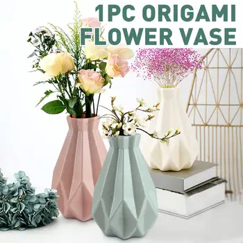 

1PCS Origami Plastic Vase Imitation Ceramic Plastic Desktop Flower Pot Home Decoration Decor Creatives Garden Flower Planter Pot