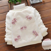 Детские Рождественские свитера; сезон осень-зима; Повседневные свитера с бантом и рисунком; плотная теплая верхняя одежда для маленьких девочек; свитер для маленьких девочек