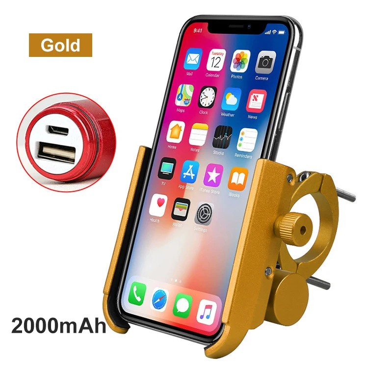 A Gold 2000mAh PCycling велосипедный держатель для телефона с зарядным устройством 2 в 1 плоскогубцы для 6,5 дюймов мобильного телефона с поворотом на 360 ° - Цвет: A Gold 2000mAh