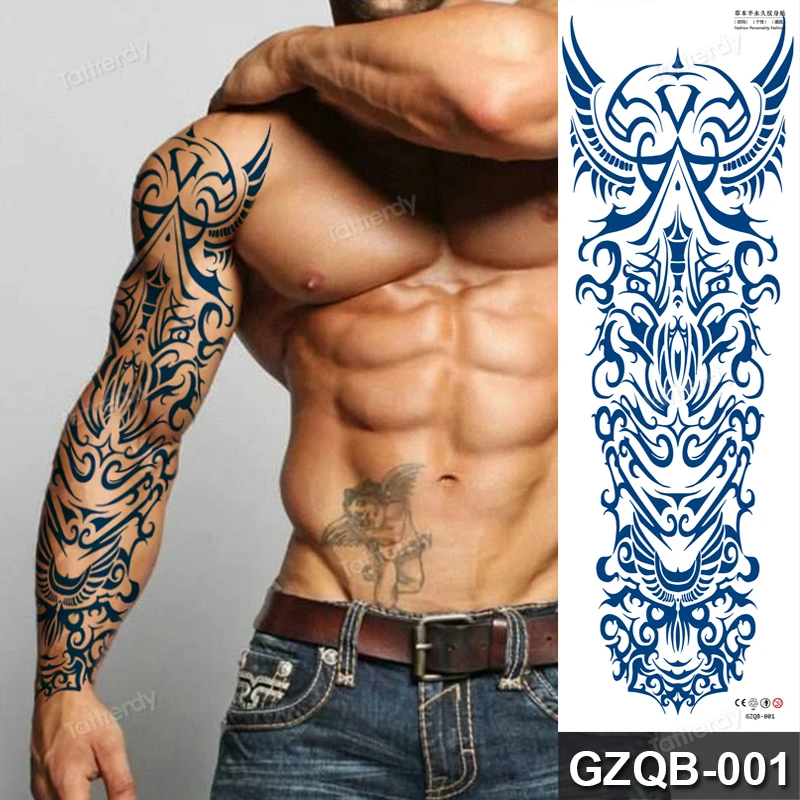 Large Full Arm Sleeve Tattoo Designs For Men Adult Tattoo Body Art Sexy  Totem Tribal Dragon Tattoo Designs Juice Lasting Decal - Temporary Tattoos  - AliExpress