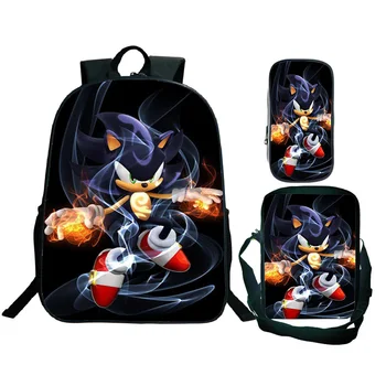 

3Pcs/Sets Sonic Backpack New Mochila for Students Children's Daily Rucksack Boys Girls Schoolbags Shoulder Bags Pencil Case