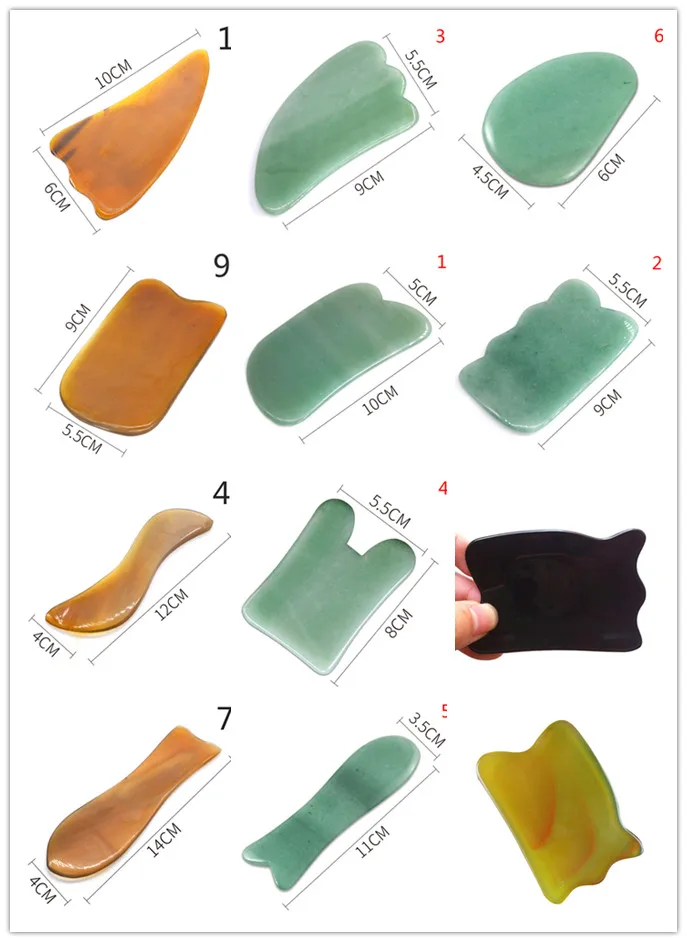 1PC Natural Jade Stone Guasha Massage Tool Acupuncture SPA Therapy Gua Sha Massager Scraping Board Antistress Body 16 Styles