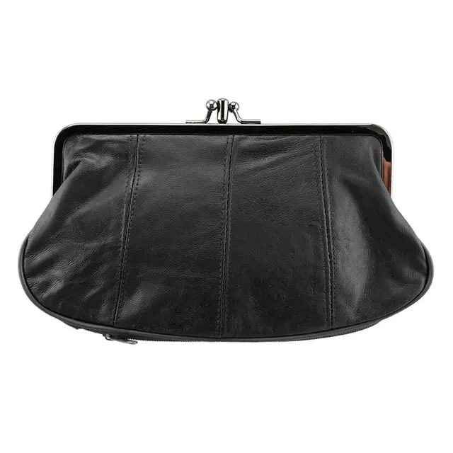 NICOLE & CO Genuine Leather Coin Purse Womens Sheepskin Change Purse Metal Hasp Closure CardHolder Wallet Zipper Small Bag short black 0165