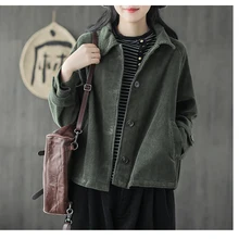 Японская Мори девушка хиппи бохо Осенняя Куртка женская однотонная Вельветовая куртка Женская Повседневная Вельветовая туника куртка верхняя одежда