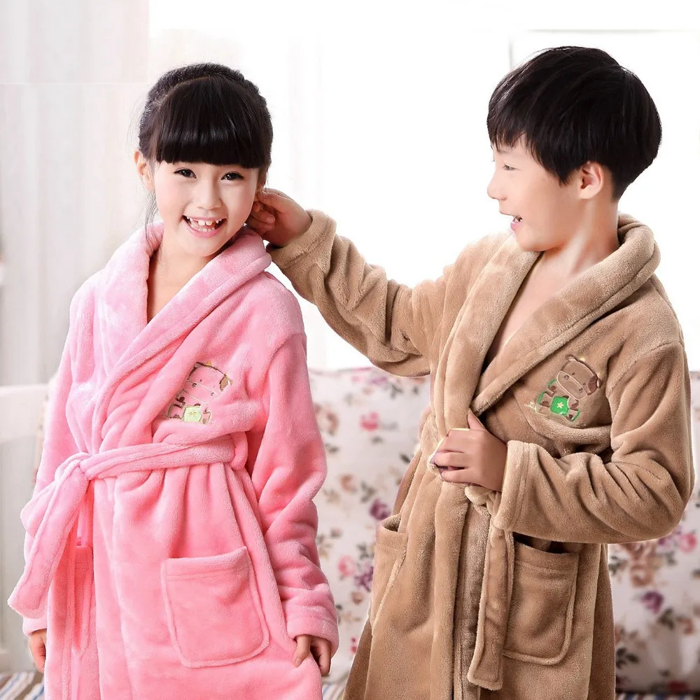 Children's Bathrobes New Year Winter Boys Nightgown Super Soft Girls Lengthened Thick Flannel Pajamas Kids Bathrobe Winter