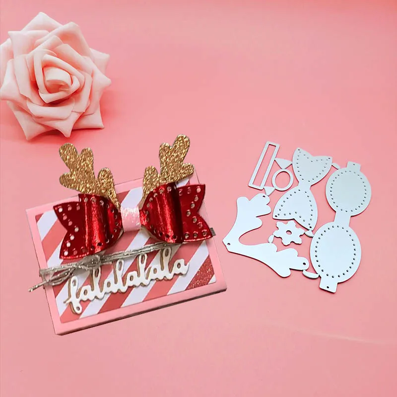

Christmas Reindeer Poinsettia Bow Bowknot Metal Cutting Dies Stencil for DIY Scrapbooking Album Decorative Cards Making