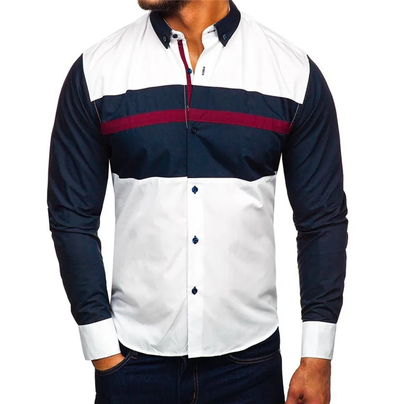 Мужская одежда Camisa Masculina 2019 Осенняя мужская рубашка с длинными рукавами деловая рубашка Лоскутная тонкая рубашка плюс размер XXXL