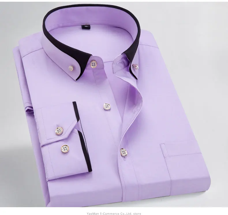 Новая модная мужская деловая рубашка с длинным рукавом, рубашка на пуговицах с воротником, однотонная строгая Повседневная рубашка