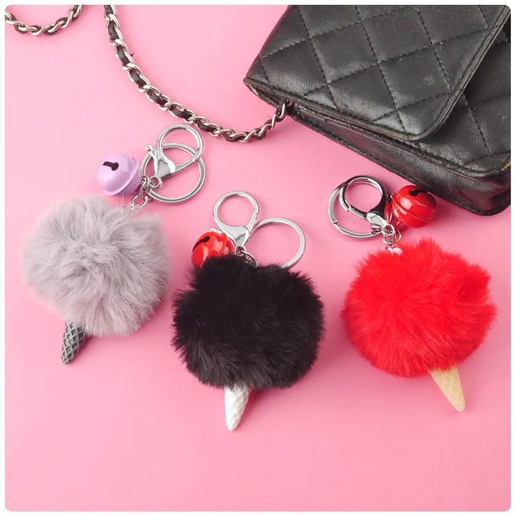 Creative Ice Cream Mermaid Plush Fur Pompom Keychain Key Holder Bag Car Fashion Puffer Ball Key Rings Pandant Accessories Gifts - Цвет: 1pcs sent by random