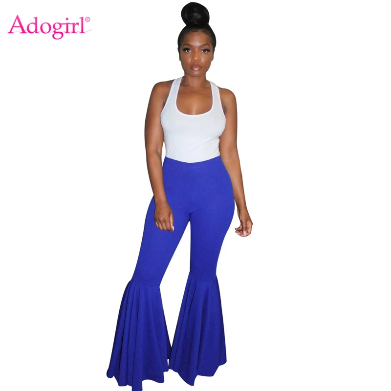 

Adogirl Plus Size S-5XL Solid Women Flare Pants Women Fashion Ruffle Hem Slim Boot Cut Pants Casual Trousers Night Club Outfits