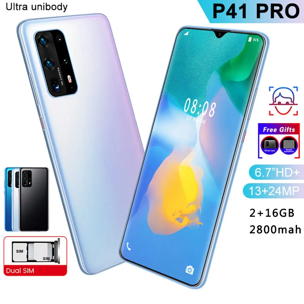 Смартфон P41pro 6 7 дюйма 2 + 16 ГБ телефон с технологией распознавания лица|Рации| |