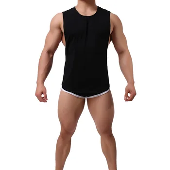 

QWEEK Cotton Men Tank Tops and Boxers Sexy Pijama Hombre Pajama Set Casual Short Sleeve Boxers Sleepwear Mens Underwear Summer