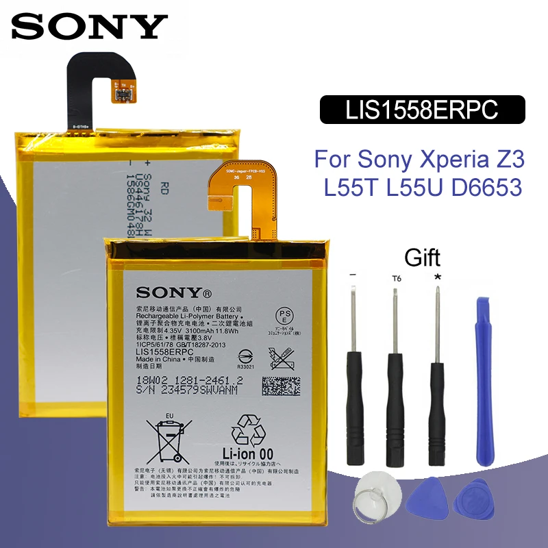 SONY Original LIS1558ERPC аккумулятор для телефона 3100 мАч Sony Xperia Z3 L55T L55U D6653 D6603 D6633 D5803 D5833 D6616
