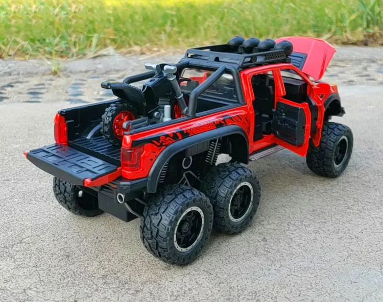 New 1:28 Ford Raptor F150 Alloy Diecast Car Model Toys Sound Light Toy Pickup Truck Pull Back Vehicle For Children