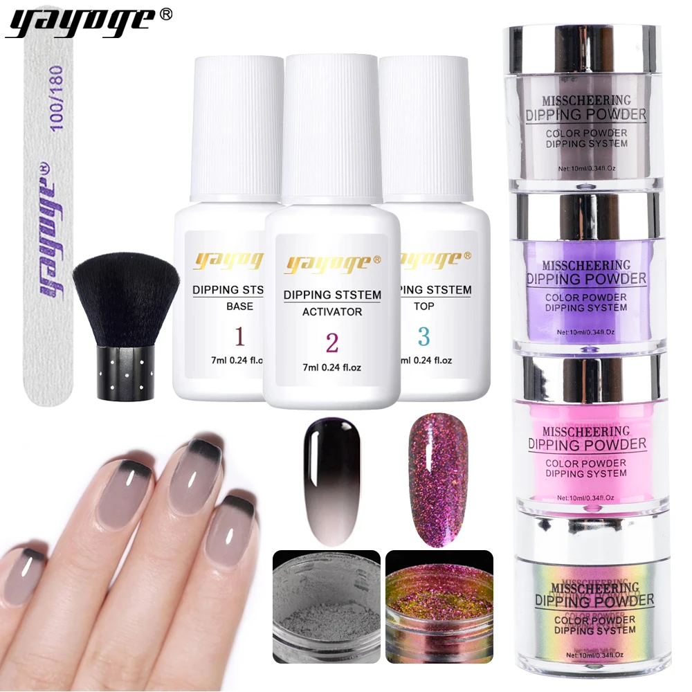 

Yayoge 9PCS/ Set Changing Dipping Nail Powder Kits Glitter For Mirror Effect Nail Extension Carved Function Nail Glitter Set