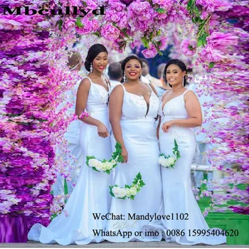 

Mbcullyd White Mermaid Bridesmaid Dresses Long 2020 Appliques Lace Wedding Guest Dress For Women Formal African Vestido De Festa