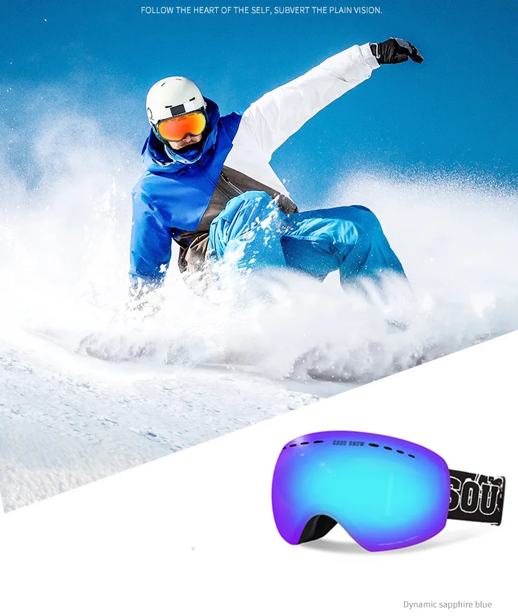 Gsou снег лыжные очки для мужчин и женщин супер сферические двухслойные противотуманные очки