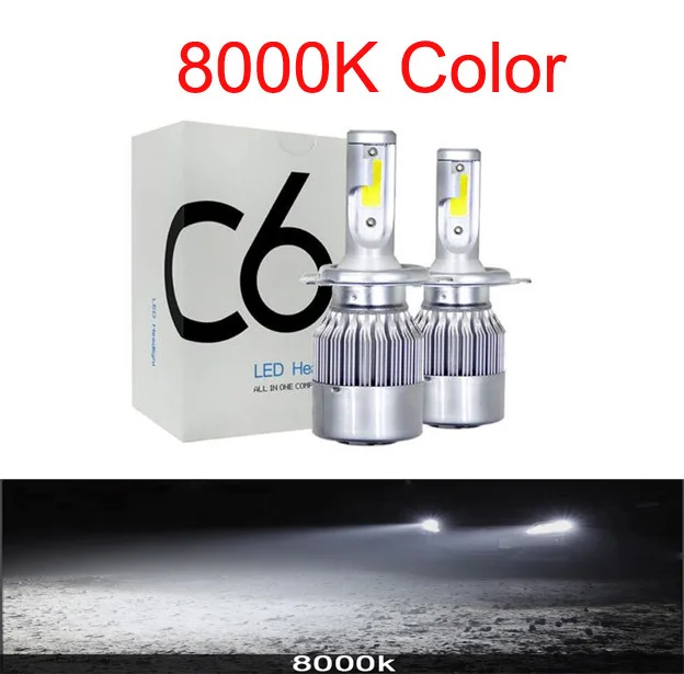 C6 H7 H4 светодиодный H13 H11 H1 9005 9006 HB3 H3 COB 72W фары для 8000LM автомобилей головной светильник s лампы головного противотуманные светильник белый 3000K желтый - Испускаемый цвет: 8000K