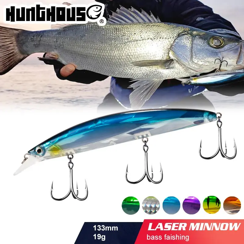 Hunthouse laser minnow LW407 133mm19g wobblers crankbait floation diving 0-2m hard fishing lure Artificial Bait for bass fishing