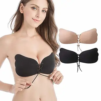 

Halyuhn Invisible Adhesive Bra 2 Pack Sticky Bra Drawstring, Silicone Reusable Push Up Bra Backless Boobs Sticky Bralette