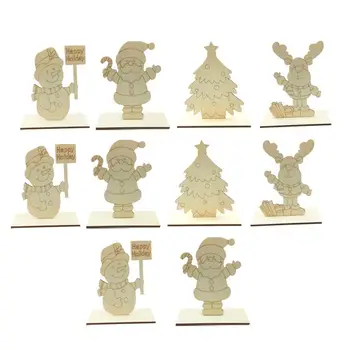 

10pcs Wood Christmas Deer Ornament DIY Xmas Party Santa Claus Decor(Mixed Style)