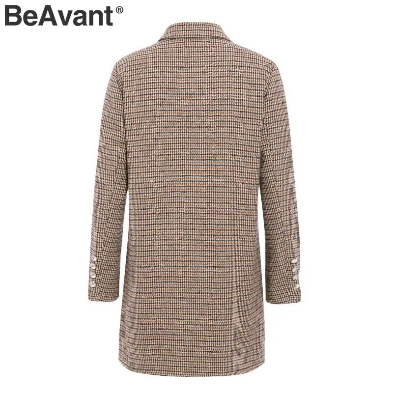 BeAvant, винтажные клетчатые блейзеры, женские, с длинным рукавом, на пуговицах, с карманами, Женский блейзер, пальто, элегантные, офисные, женские, Осенние, зимние куртки