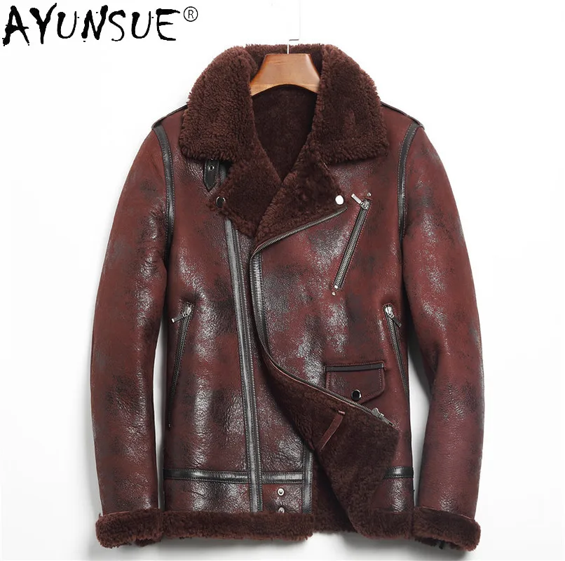 

AYUNSUE Winter Jacket Men 2020 Autumn Coat Male Motorcycle Men's Clothing Real Sheepskin Leather Clothes Chaqueta Hombre LXR527