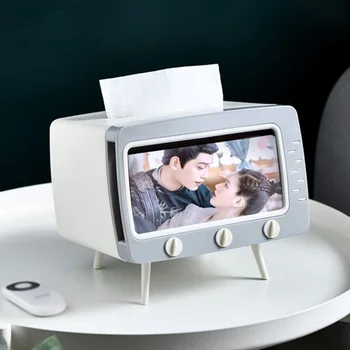 

2 In 1 Tissue Box Office Desk Box Creative TV Appearance With Phone Stand Function Napkin Case Organizer