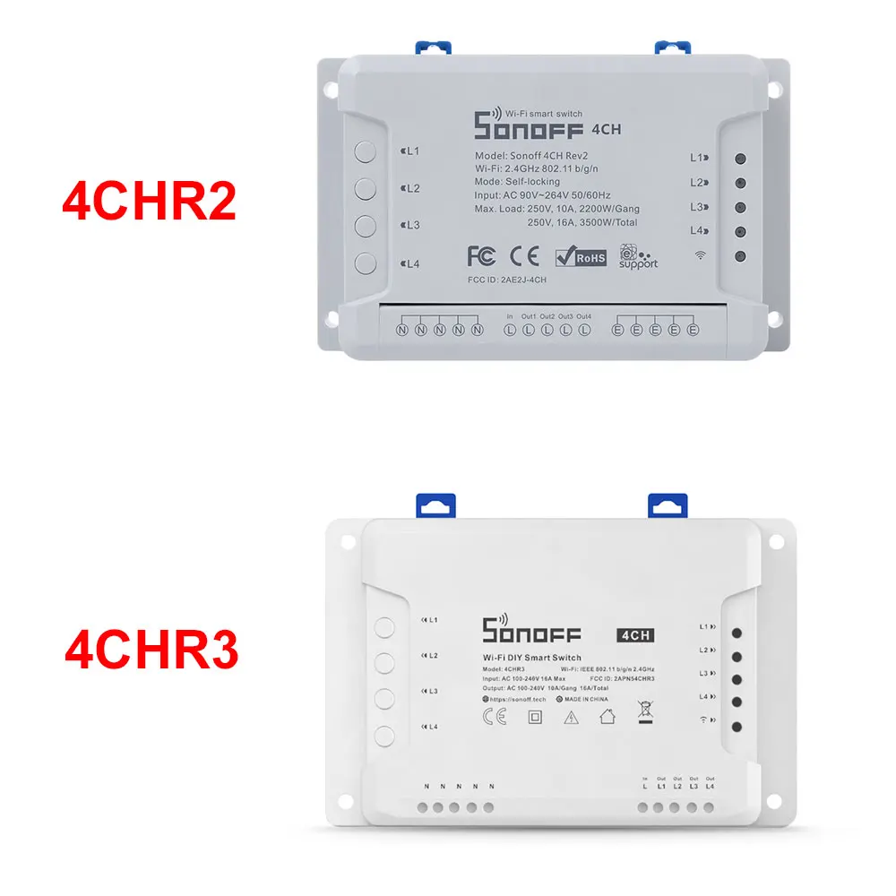 Sonoff 4CHR3 4 Gang Wifi Light Smart Switch 4 Channels Electronic Switch IOS Android App Control Works With Alexa Google Home