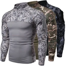 2021 New Mens Camouflage Military Long Sleeve Tee Assault Long Sleeve Tight T Shirt Tops Outside Zipper Collar Men Blouse