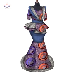 African Short Sleeve Print Tops And Skirt Sets For Women Bazin Riche African Clothing 2 Pieces Customize Skirts Sets 4xl WY7022