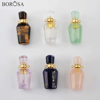

BOROSA 3PCS Perfume Bottle Pendant Natural Stones Connectors Amethysts Pendant Jewelry for Women Necklace Making G1941