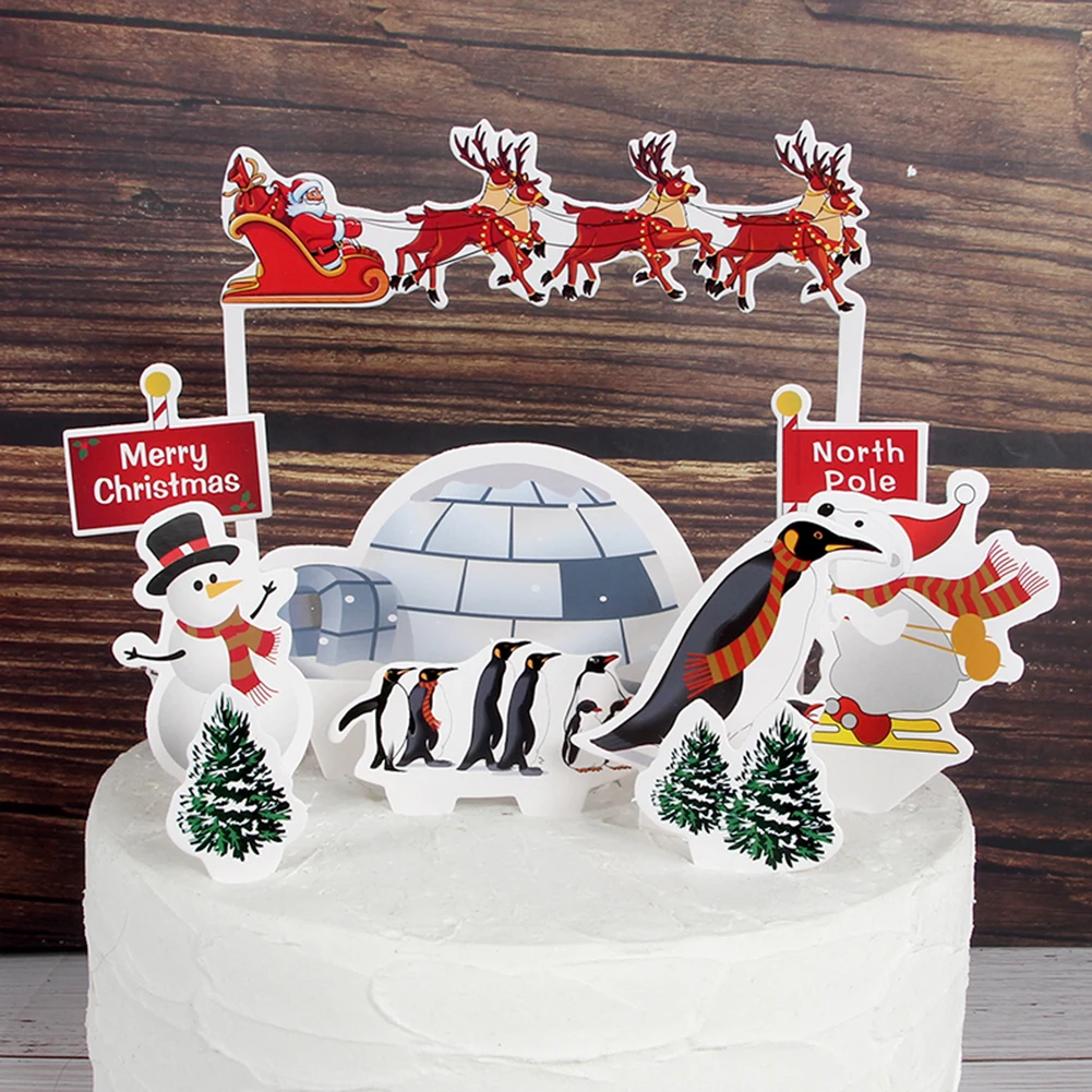 Christmas Cartoon Snowman Elk Tree Cake Topper Kit Birthday Wedding Party Decor Children's Day Party Supplies Lovely Gifts