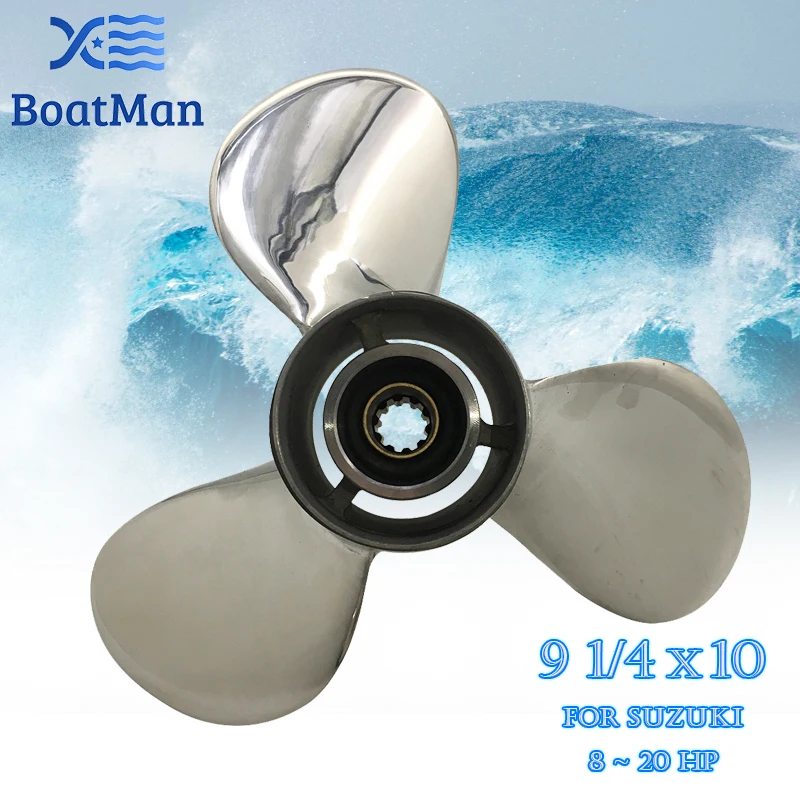 Outboard Propeller 9 1/4x10 For Suzuki Engine 8HP 9.9HP 15HP 20HP Stainless steel 10 splines Outlet Boat Parts SS9-1400-010