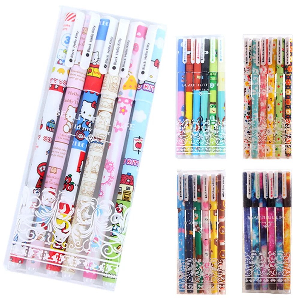 Roller Ball Pen 6pcs/Set Black/Colorful Students Writing Tool Office Accessories 15cm Creative Stationery Gift School Supplies
