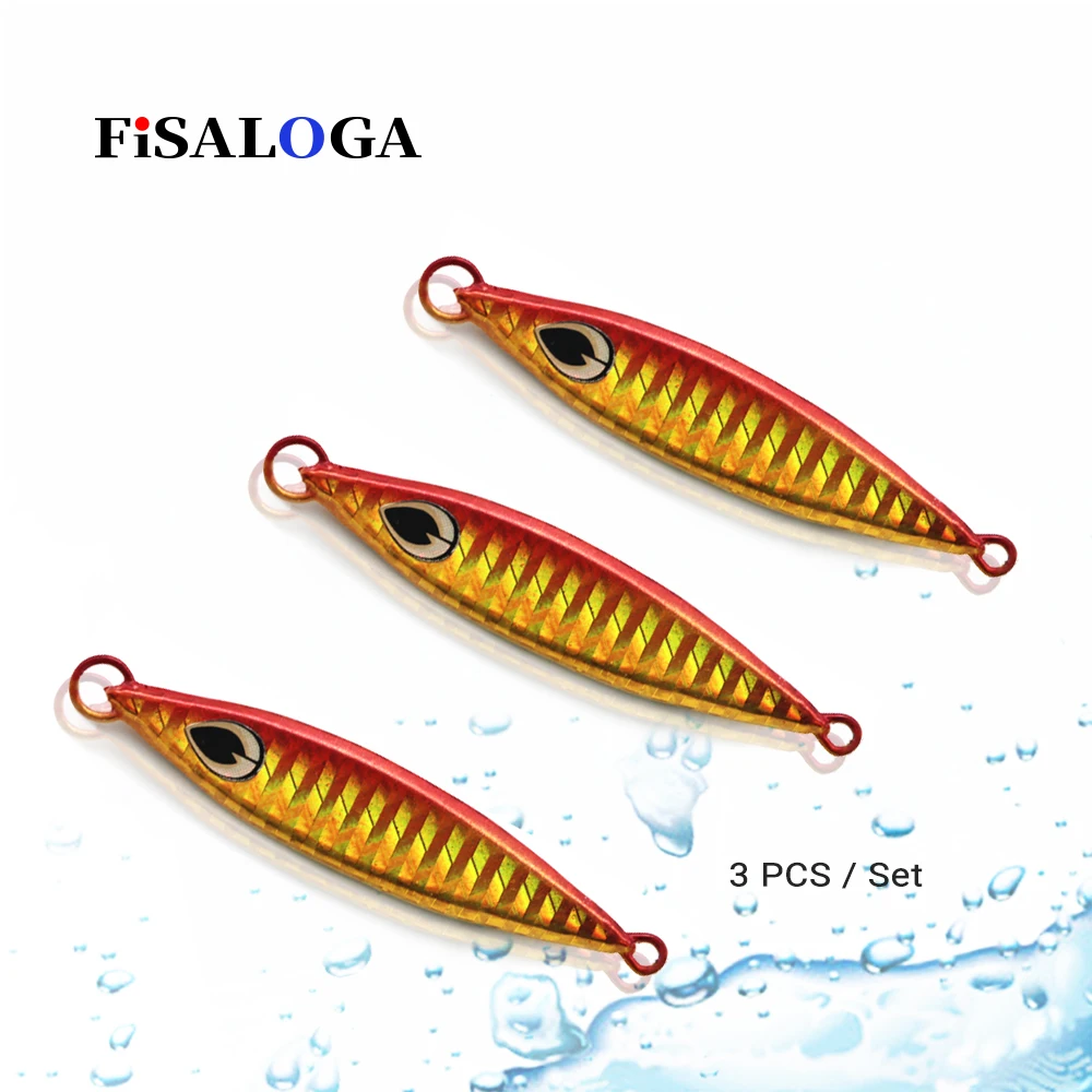 Color B FiSALOGA тунец Рыбалка пилкер 30g 3 шт./компл. привести наживки заброса медленное заслонка прыжки Металическая дергающаяся приманка подарочной коробке 6 высокочастотный крючок VMC - Цвет: Color B