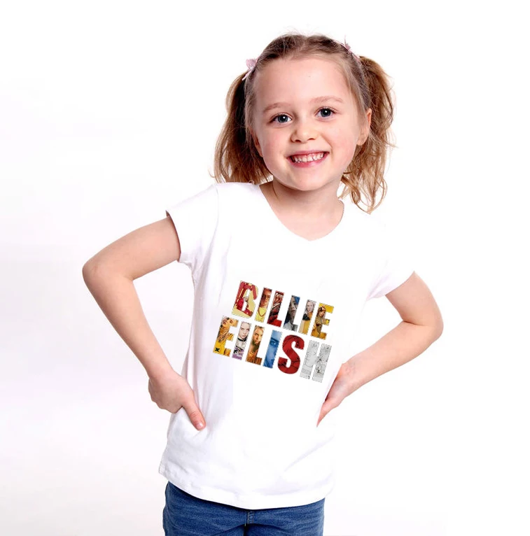 white t shirt Kpop Billie Eilish/худи для девочек; свитшоты для мальчиков; толстовка с длинными рукавами; модная детская рубашка; Верхняя одежда для малышей; Sudaderas - Цвет: white t shirt