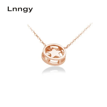 

Lnngy 18K Solid Rose Gold Circle Five Star Shaped Lovely Necklace Pendants Lady Wedding Party Pendants Jewelry Christmas Gift