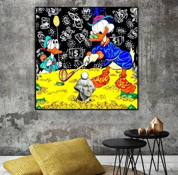 

free shipping hand drawing graffiti art Alec Monopoly cartoons on canvas painting good for bedroom decoration