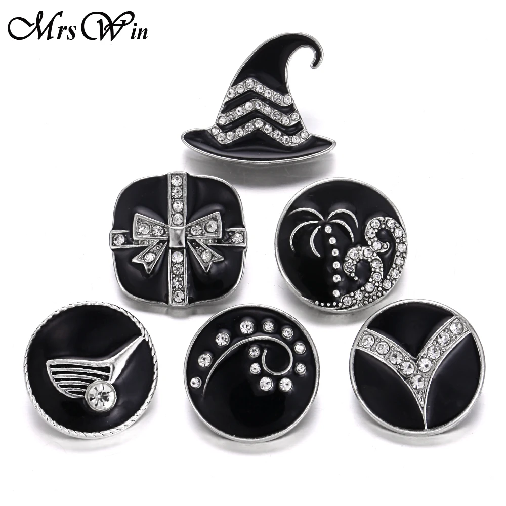 6pcs/lot New Snaps Jewelry Rhinestone Flower Round Black 18mm Metal Snap Button Fit DIY Leather 18MM Bracelet Bangle | Украшения и