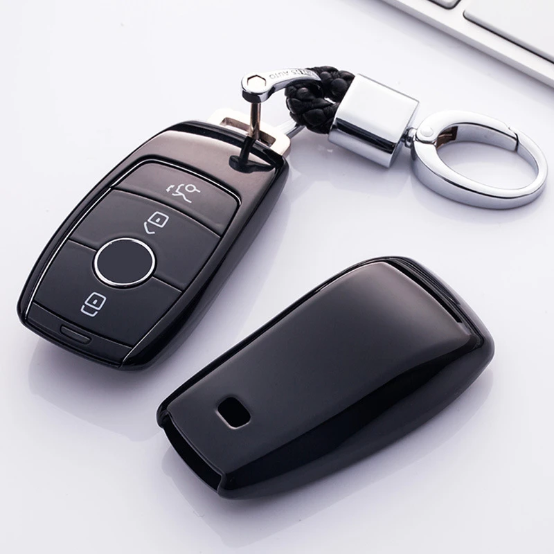 black with keychain Мягкий ТПУ чехол для ключа автомобиля для Mercedes Benz E Class W213 S E200 E260 E300 E320 брелок держатель аксессуары кожа - Название цвета: black with keychain