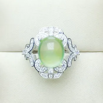 

Per jewelry Natural prehnite oval classical ring Free shipping 8*10mm 3ct gemstone 925 sterling silver Fine jewelry Q2042318