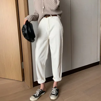 

cotton White Jeans for Women High Waist Harem Mom Jeans spring 2020 new jeans denim pants