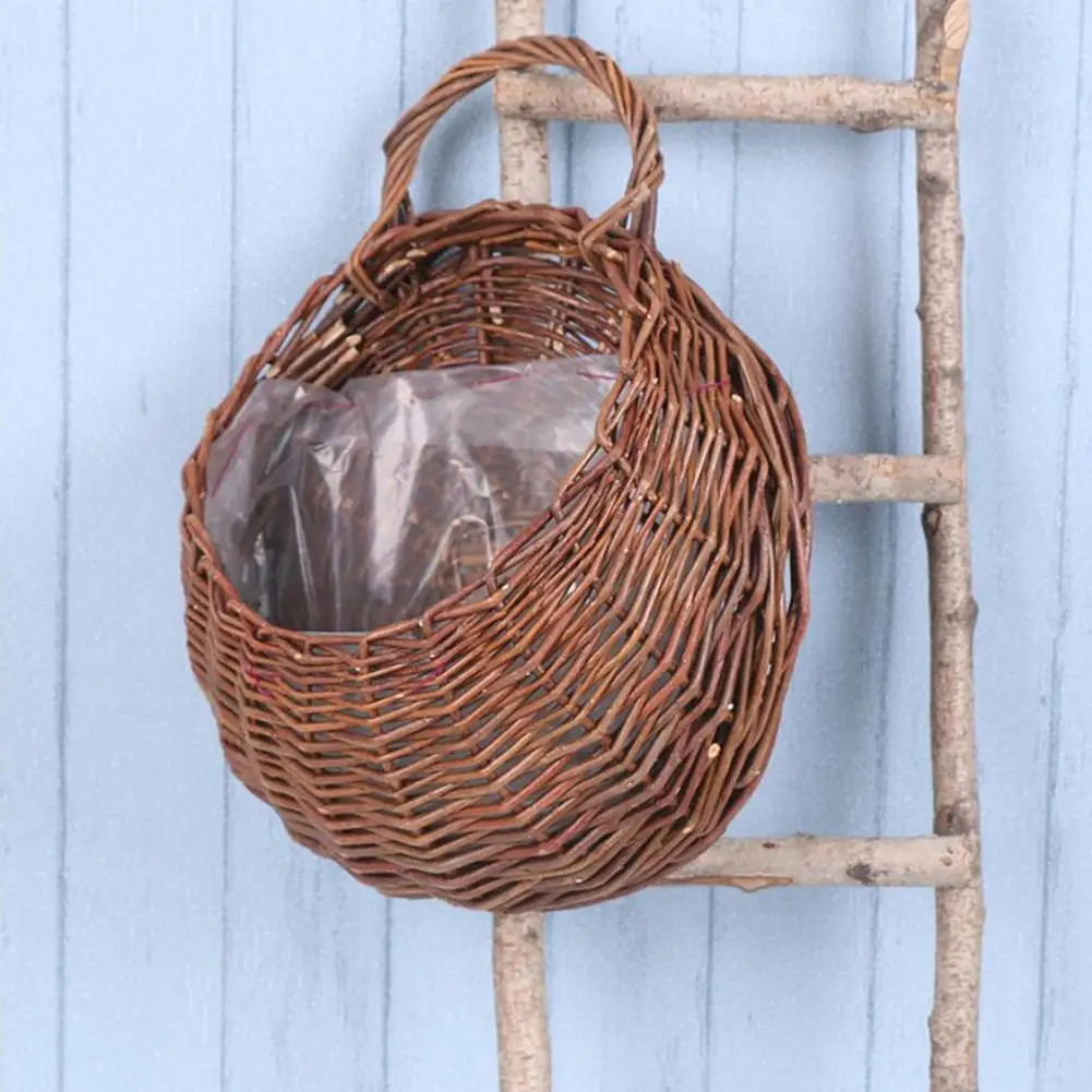 

Retro Idyllic Rattan Handmade Woven Hanging Basket Natural Wicker Flower Storage Basket For Home Garden Wedding Wall Decoration