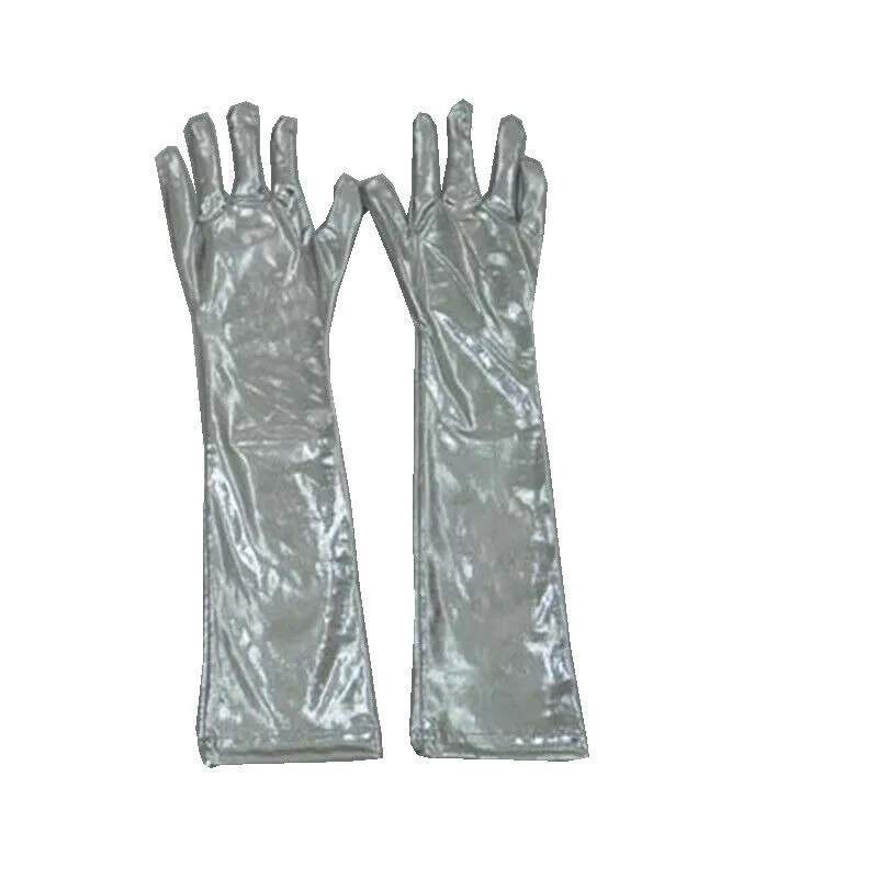 Silver Женские сексуальные перчатки Wetlook из искусственной кожи, аксессуары для взрослых, варежки, длинные перчатки, Маскарадные костюмы, блестящие перчатки, танцевальная клубная одежда - Color: Silver